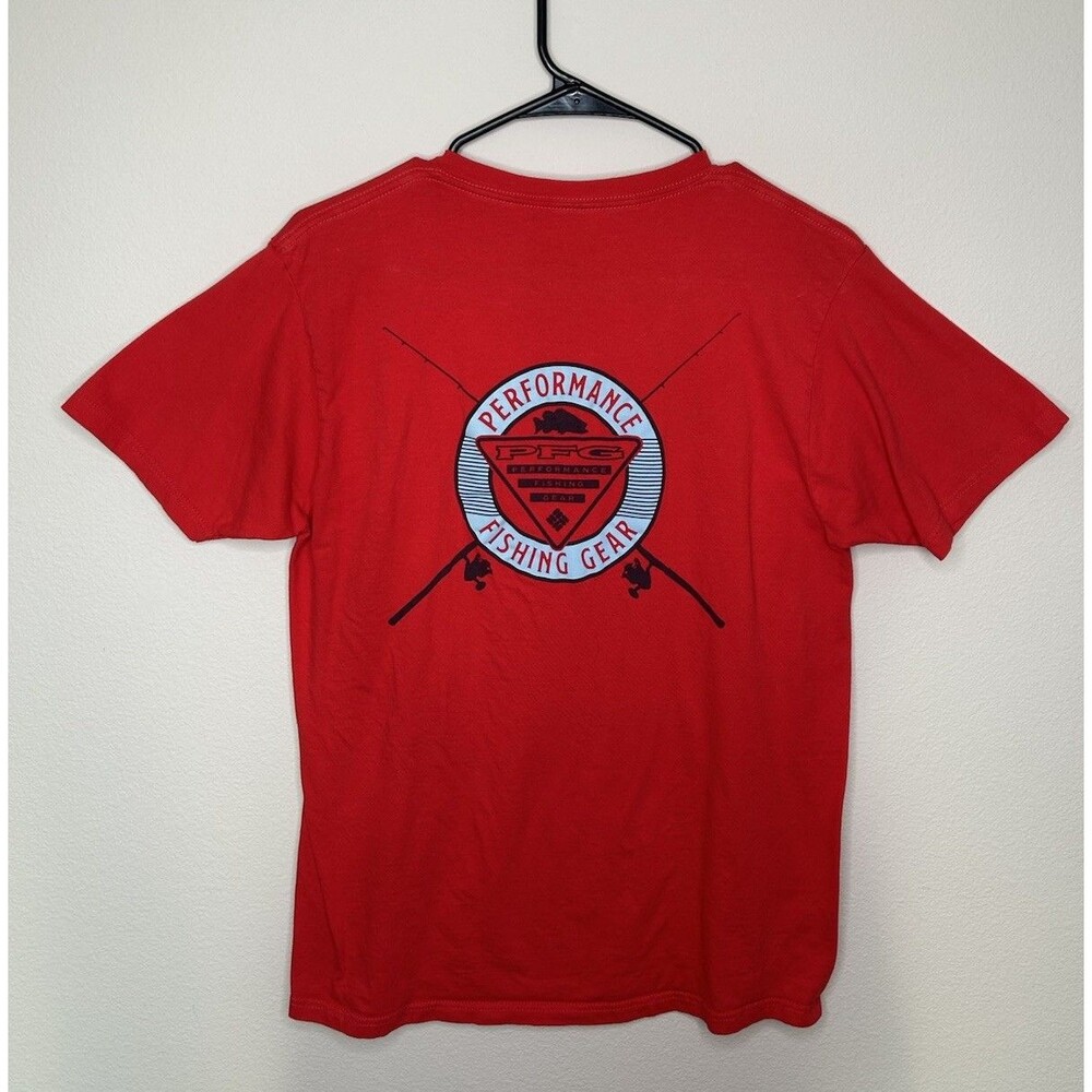 Columbia Mens Size Medium Performance Fishing Gear Cotton Crewneck Red Tee Shirt